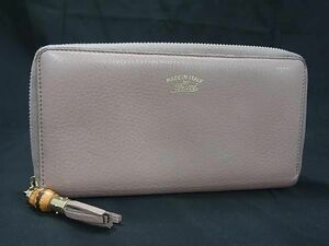 1円 GUCCI グッチ 307984 バンブー レザー ラウンドファスナー 長財布 ウォレット 小銭入れ 札入れ レディース ピンクベージュ系 FA8256