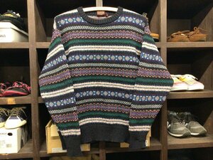 90’S NORDSTROM SHETLAND WOOL KNIT SWEATER SIZE L ノードストローム シェットランド ウール ニット セーター 総柄 スコットランド製