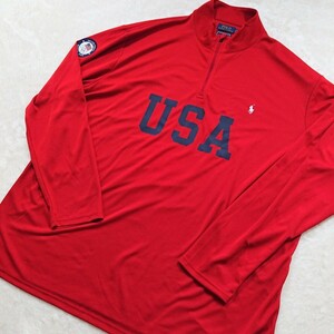 希少●3XL 現行タグ ポロ ラルフローレン USA オリンピック 2020 Polo Ralph Lauren ハーフジップ カットソー スポーツ メンズ 赤 レッド