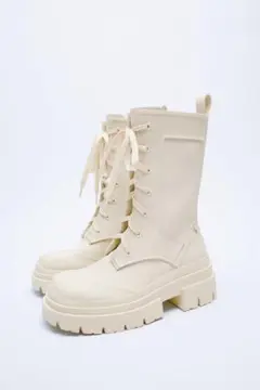 Zara ザラ Lace-Up Bootsブーツ Off White