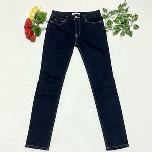 美品 MOUSSY マウジー WF Rebirth SKINNY 27 L相当 ストレート スキニー ストレッチ コットン ポリウレタン ダークネイビー 