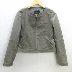 H■ユナイテッドアローズ/UNITED ARROWS ノーカラー ラムレザージャケット【38】灰色系/LADIES■50【中古】