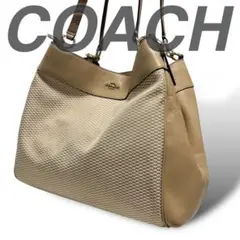 美品 COACH キャンバス レザー ショルダーバッグ 肩掛け ロゴ チャーム