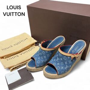 LOUIS VUITTON ルイヴィトン デニム ウェッジソール サンダル 37 1/2