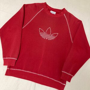 adidas　アディダス　美品　90s　ステッチ/刺繍 ロゴ　ラグランスリーブ　スウェット トレーナー　レッド/赤　M　ACD001