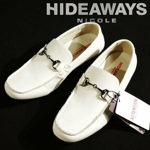 新品1円～★定価1.5万 ハイダウェイ ニコル HIDEAWAYS NICOLE メンズ ドライビングビットシューズ 25.5cm オフホワイト ◆6095◆