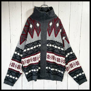 【USED】 ビンテージ Comfort Knits ジップ カーディガン ニット セーター USA製 Y2K レトロ 古着 Lサイズ ☆送料無料☆