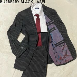 1円 【激レアマジョーラ色】 BURBERRY BLACK LABEL バーバリーブラックレーベル スーツ セットアップ ストライプ 段返り スーパー110’s