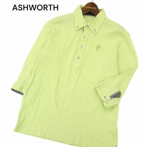 ASHWORTH アシュワース 春夏 ロゴ刺繍★ 7分袖 ボタンダウン ポロシャツ Sz.M　メンズ 日本製 日本製　C4T03519_4#D