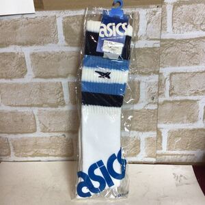 【売り切り!5,000円スタート!】《1》 asics!ニューハイソックス#4！22.0〜24.0cm!白!水色!ライン!昭和レトロ!バレーボール!バスケット!新品