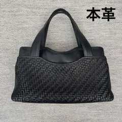 本革 メッシュ ハンドバッグ ブラック