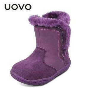 Uovo女の子ブーツフェイクファーソフト唯一の冬のブーツ_紫_17cm