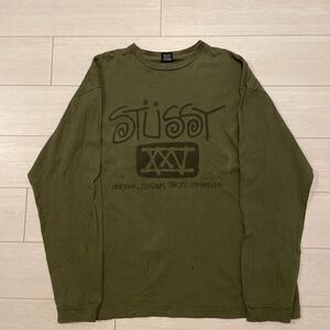 【人気】STUSSY プリント Tシャツ 長袖Tシャツ ロンT XL 長袖　モスグリーン