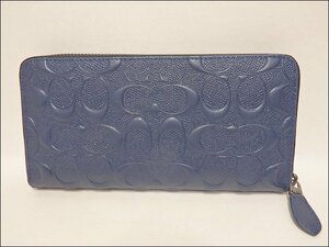 未使用品 COACH/コーチ◆74918/ラウンドファスナー長財布◆シグネチャー エンボス レザー ミッドナイト 本体のみ