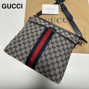 c32【極美品】グッチ　GUCCI GGキャンバス　シェリーライン　紺　ネイビー　ショルダーバッグ　サコッシュ　ポーチ　388926