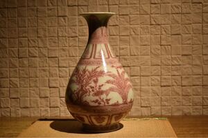 【GE】E56【コレクター所蔵品】時代 釉裏紅花瓶/中国古玩 中国美術 壺 花瓶 骨董品 時代品 美術品 古美術品