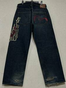 ※EVISU エヴィス エビス LOT 2001 No2 カモメ＆ロゴペイント セルビッチ デニムパンツ 日本製 濃紺 34 　　 BJBC.AB