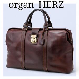 HERZ organ 本革 ダレスバッグ　ドクターバッグ　ボストン　ビジネス　茶　ビジネスバッグ　大容量　ボストンバッグ レザー ダークブラウン