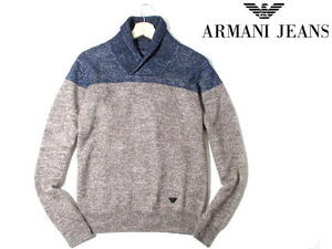 ■ 即決 安い！ ジョルジオアルマーニ ジャパン　バイカラー ニット　ARMANI JEANS　ショールカラー セーター XSサイズ アルマーニジーンズ