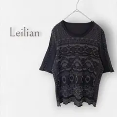 【Leilian/レリアン】半袖カットソー レース風デザイン ストレッチ 日本製