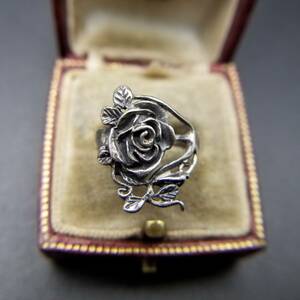 アールヌーヴォー 薔薇 彫刻 エレガント 925 シルバー ヴィンテージ リング 銀 指輪 立体ジュエリー 3D Rose バラ R13-C