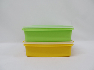 Tupperware/タッパーウェア デュエット 持ち手無し すのこ付 2個セット 中古品 良品 イエロー グリーン