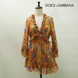 美品 Dolce&Gabbana ドルチェ&ガッバーナ シルク100% ペイズリー柄 七分袖チュニックブラウス レディース マルチカラー サイズ40*NC218