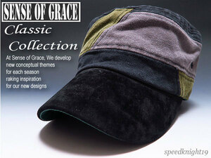 grace★ヘビーキャンバスワークキャップ【黒】新品 定価￥3900 サイズ調節可能 男女兼用 パッチワーク