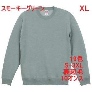 スウェット XL スモーキー グリーン 裏起毛 10オンス 無地 トレーナー 定番 綿 保温 丸首 クルーネック 着画あり メンズ A650 2L LL 緑