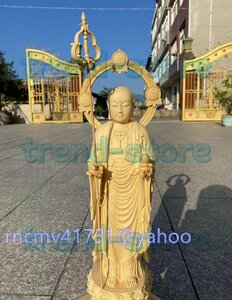 木彫りの仏像【地蔵菩薩立像】 桧木製高級木彫り 総高48cm