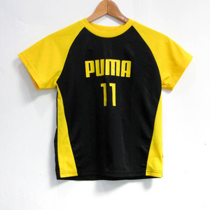 プーマ 半袖Ｔシャツ トップス ロゴT ラグラン袖 スポーツウエア キッズ 男の子用 140サイズ 黒×黄 PUMA