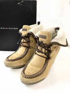 (D) TOMMY HILFIGER トミーヒルフィガー スエード レザー ブーティー 7.5 キャメル ショートブーツ 箱付き