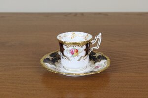 コールポート　バットウィング　デミタス　カップ＆ソーサー　デュオ　コバルト　紺　Coalport　イギリス　アンティーク　と49-1