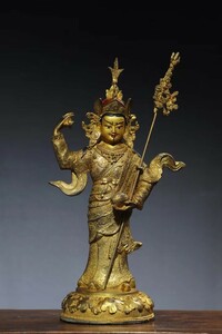 w古銅器 秘藏 清・代【 藏傳密宗銅金純手工描彩蓮花生大士佛像古寺院恭請供奉 風水置物】中國文玩 古美術品 高超的做工 精美的器型6.3