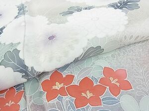 平和屋野田店■訪問着　刺繍　草花文　暈し染め　金彩　逸品　op7896