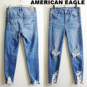 即決★ 送料無★ アメリカンイーグル　 HI-RISE JEGGING CROP　W72cm　クラッシュデニム　スーパーストレッチ　6R　明青　NLSX　G980