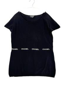 6I0102【本物保証】シャネル 半袖 カットソー ニット Tシャツ ブラック ホワイト ロゴ CHANEL