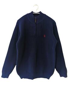 【新品】タグつき！ 送料無料 ☆U.S.POLO ASSN. 　ハーフジップ　畦編みニット　セーター　メンズ　サイズLL　XL　ネイビー　ロゴ刺繍☆