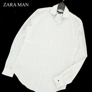 ZARA MAN ザラ マン 通年 SLIM FIT 花 フラワー総柄★ 長袖 シャツ Sz.M　メンズ 白　A3T09104_7#C