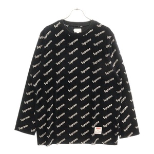 SUPREME シュプリーム 17AW Velour Diagonal Logo L/S Top ベロア ダイアゴナルロゴ クルーネック長袖Tシャツ 長袖トレーナー ブラック