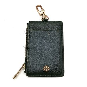 【中古/破れ有り】TORY BURCH トリーバーチ カードケース ネームホルダー コインケース ロゴ ブラック×ゴールド【送料無料/匿名配送】