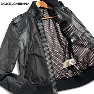 【幻の逸品】 M〜L位 ●DOLCE&GABBANA D&G ドルガバ ドルチェ&ガッバーナ 羊革 ラムレザー ブルゾン ジャケット ドット柄 46 ブラック