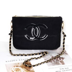 シャネル CHANEL ノベルティ VIPギフト もこもこ ポーチ ショルダーバッグ 2WAY ロゴステッチ 肩掛け レディース ブランド 黒 非売品