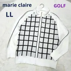 ☆marie claire golf☆軽量ニットラグラン袖ブルゾンLL白×紺