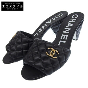 新品同様 CHANEL シャネル ラムスキン マトラッセ ココマークビジュー ミュールサンダル レディース ブラック 37C G38820