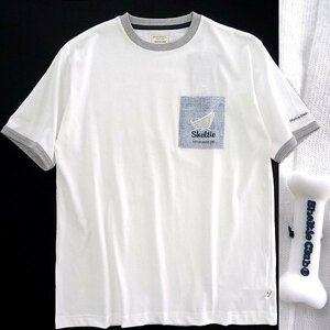 新品 シェルティークラブ 24SS デニム風 ポケット 半袖 Tシャツ M 白 灰 【SH1442084_7】 Sheltie Club 春夏 メンズ カットソー 丸首