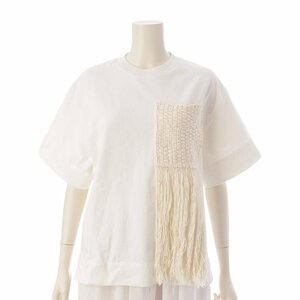 【ジルサンダー】Jil Sander　フリンジ 半袖 Tシャツ コットン クルーネック JSPS707051WS248508 ホワイト XS 【中古】210184