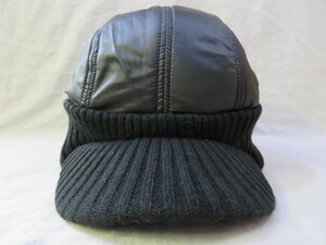 美品 サイズF(55cm～59cm) デサント LANVIN SPORT ランバンスポーツ 防寒 メンズ 中綿入り ニットキャップ 帽子 キャップ CAP 黒 ブラック