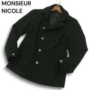 MONSIEUR NICOLE ムッシュ ニコル 秋冬 刻印ボタン★ メルトン ウール ジャケット コート Sz.48 メンズ 黒　A4T13963_C#N