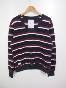 希少 10AW WTAPS ダブルタップス DECK CREW V SWEATER.PULLOVER.CTN.STRIPE ボーダー ニット スウェット セーター サイズS 107J